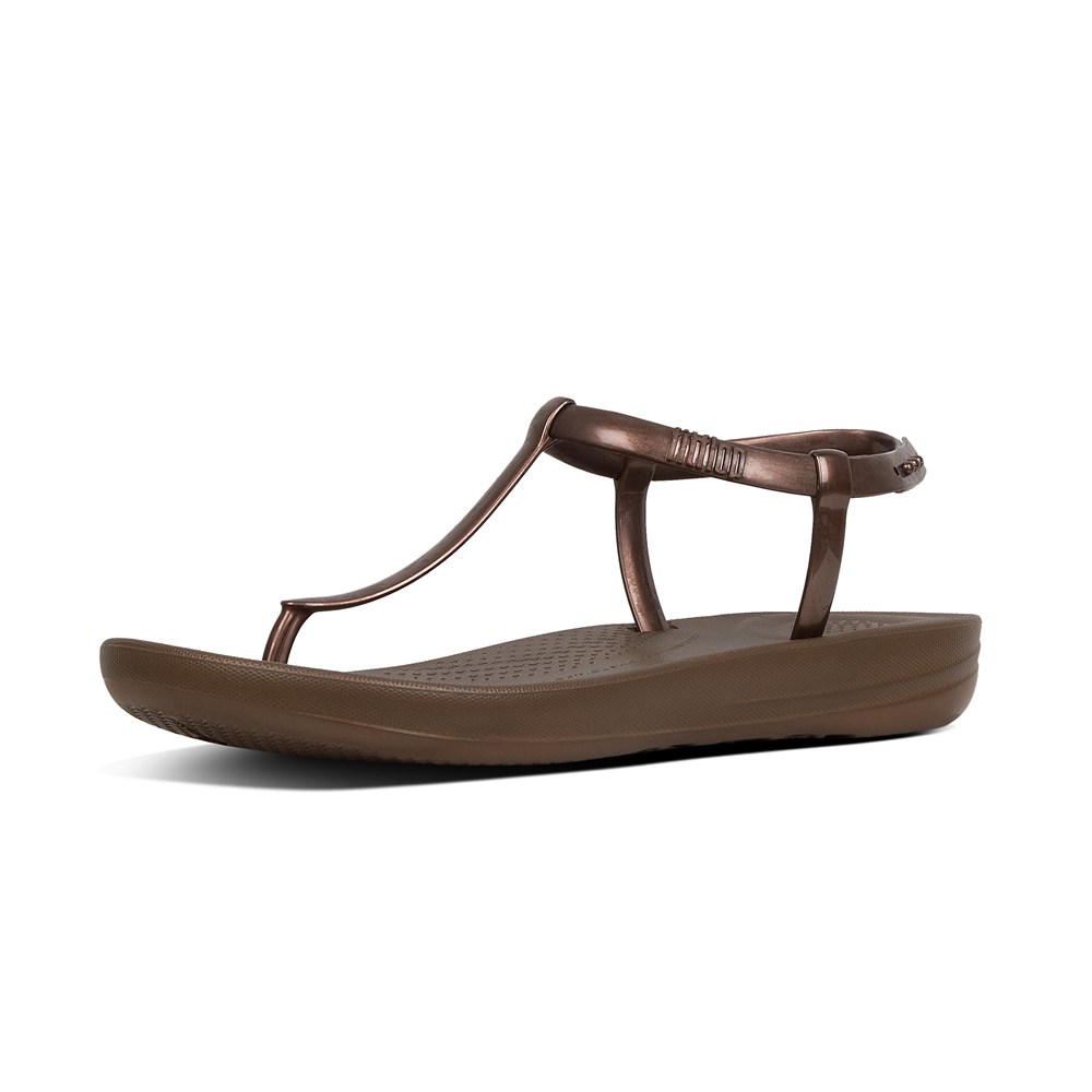 Fitflop Womens Sandals Brown - Iqushion Splash Pearlised Back-strap - 27ROVXQBZ